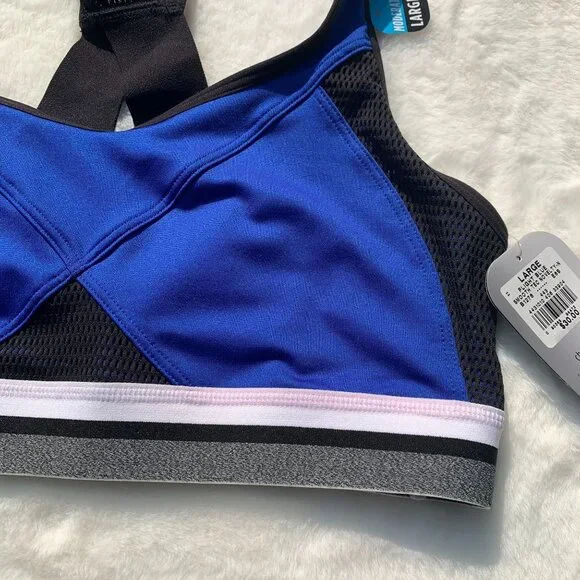 Champion Performance Moderate Sports Bra Size L Flight Blue Black Mesh Racerback - Picture 7 of 9